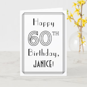 Carte Joyeux 60e anniversaire, style Art déco avec nom p