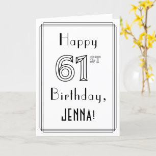 Carte Joyeux 61e anniversaire, style Art déco avec nom p
