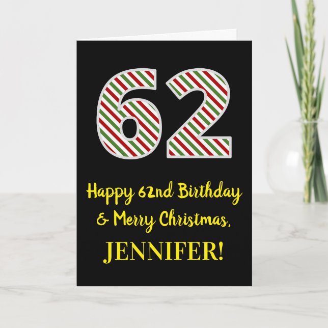 Carte Joyeux 62e anniversaire & Joyeux Noël, Nom personn (Devant)