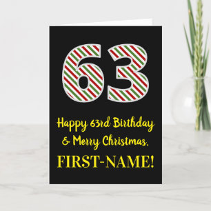 Carte Joyeux 63e anniversaire & Joyeux Noël, Nom personn