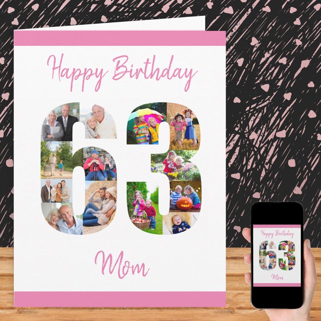 Carte Joyeux 63e anniversaire Maman 63 Numéro Photo Coll (Créateur téléchargé)