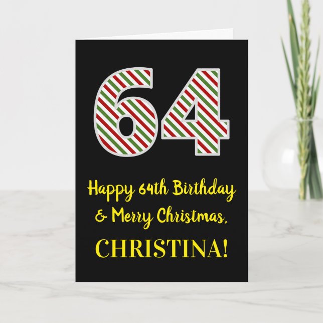 Carte Joyeux 64e anniversaire & Joyeux Noël, Nom personn (Devant)
