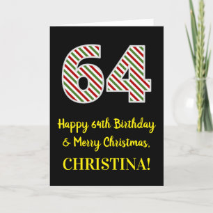 Carte Joyeux 64e anniversaire & Joyeux Noël, Nom personn