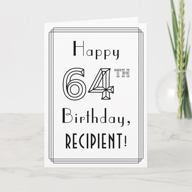Carte Joyeux 64ème anniversaire, style Art Déco avec nom (Devant)