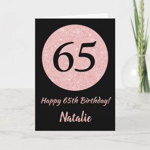 Carte Joyeux 65e anniversaire Noir et Rose Or rose