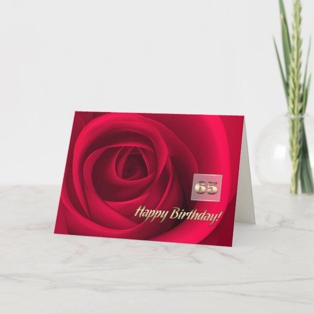Carte Joyeux 65ème anniversaire. Élégante Rose rouge (Devant)