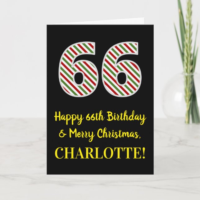 Carte Joyeux 66e anniversaire & Joyeux Noël, Nom personn (Devant)