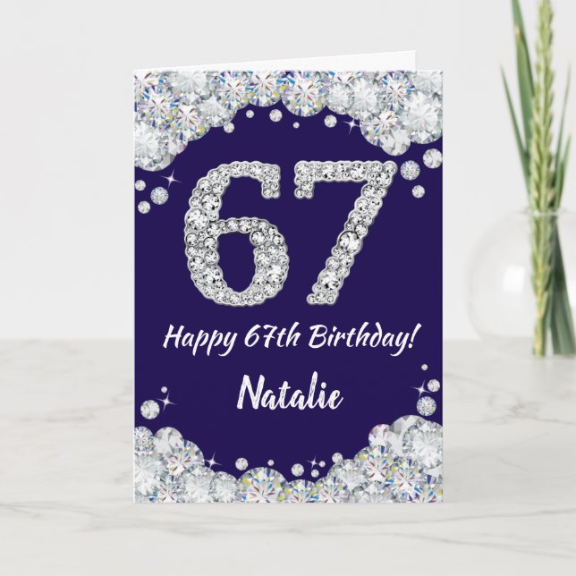 Carte Joyeux 67e anniversaire Marine Bleu et Parties sci (Devant)
