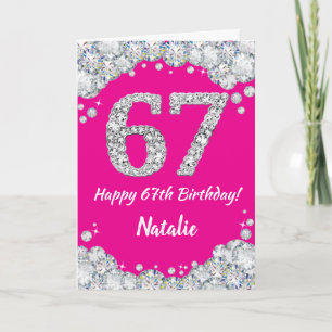 Carte Joyeux 67e Anniversaire Paillettes Rose Chaud et A