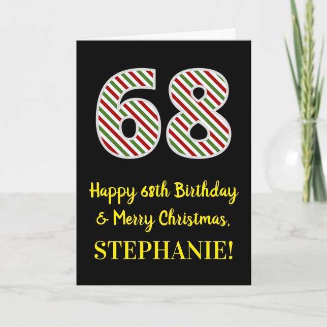 Carte Joyeux 68e anniversaire & Joyeux Noël, Nom personn (Devant)