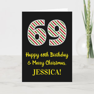 Carte Joyeux 69e anniversaire & Joyeux Noël, Nom personn