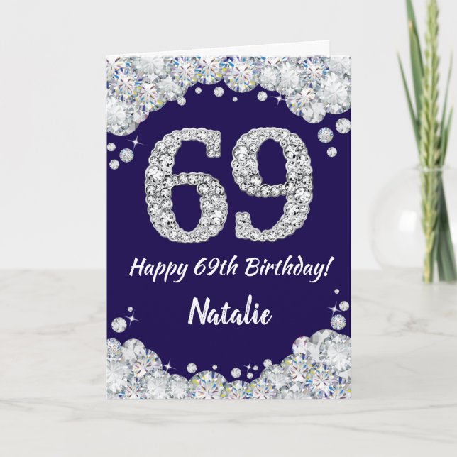 Carte Joyeux 69e anniversaire Marine Parties scintillant (Devant)