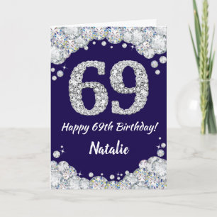 Carte Joyeux 69e anniversaire Marine Parties scintillant