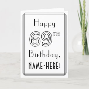 Carte Joyeux 69e anniversaire, style Art déco avec nom p