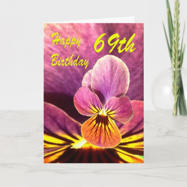 Carte Joyeux 69ème anniversaire Pansy Flower (Devant)