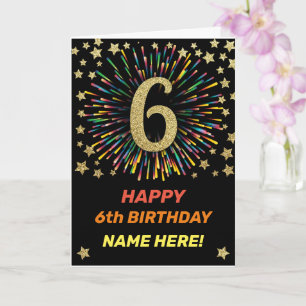 Carte Joyeux 6 Anniversaire Feu d'Arc-en-ciel noir & or