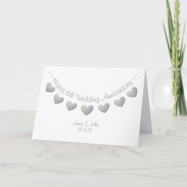Carte Joyeux 6e anniversaire de Mariage Coeurs de fer (Devant)