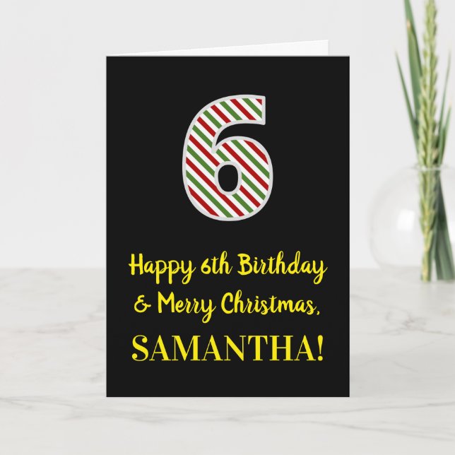 Carte Joyeux 6e anniversaire & Joyeux Noël, Nom personna (Devant)
