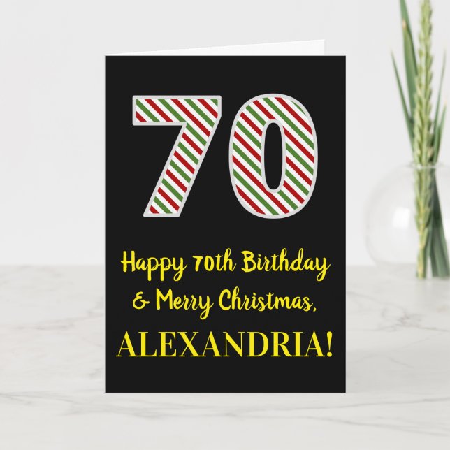 Carte Joyeux 70e anniversaire & Joyeux Noël, Nom personn (Devant)