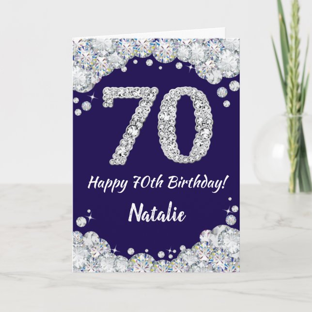 Carte Joyeux 70e anniversaire Marine Bleu et Parties sci (Devant)