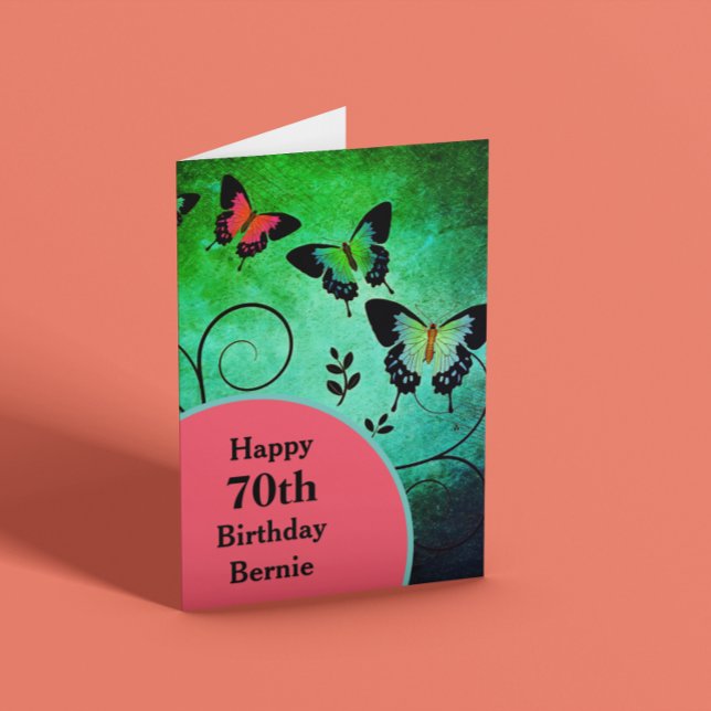 Carte Joyeux 70e anniversaire papillon vert personnalisa (Créateur téléchargé)