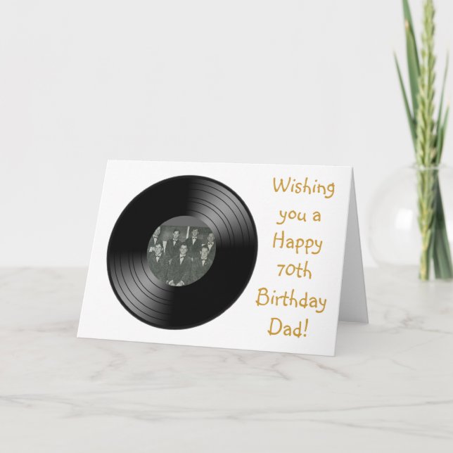 Carte Joyeux 70e anniversaire pour papa avec disque viny (Devant)