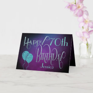 Carte Joyeux 70ème Nom Purple Turquoise Mystique Anniver