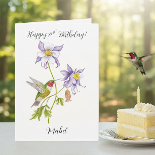 Carte Joyeux 71ème anniversaire Columbine avec Hummingbi