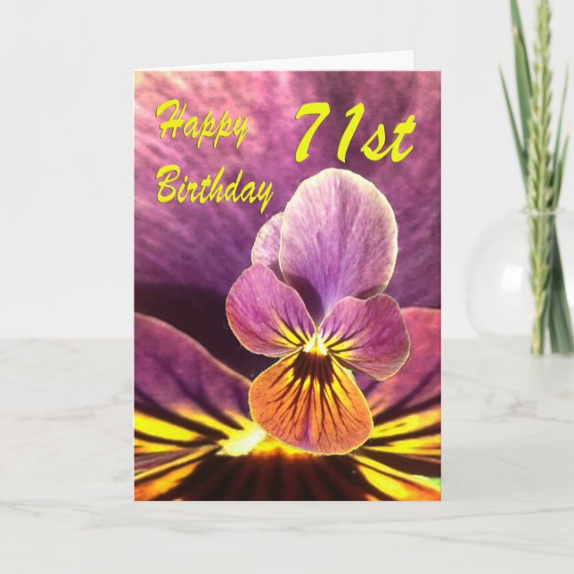 Carte Joyeux 71ème anniversaire Pansy Flower (Devant)