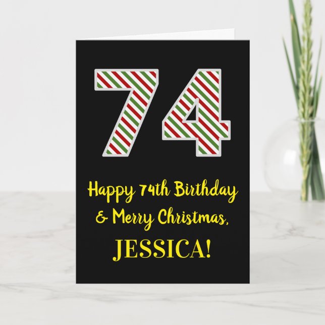Carte Joyeux 74e anniversaire & Joyeux Noël, Nom personn (Devant)