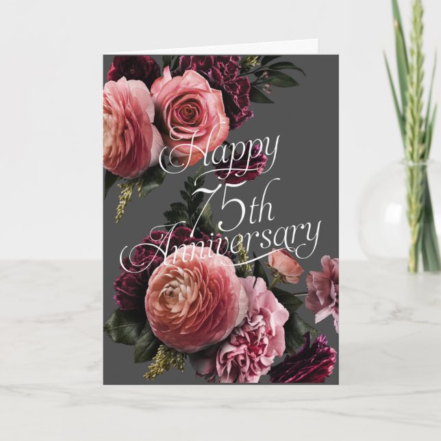Carte Joyeux 75e anniversaire - Élégant anniversaire flo (Devant)