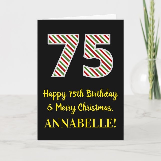 Carte Joyeux 75e anniversaire et Joyeux Noël, Nom person (Devant)