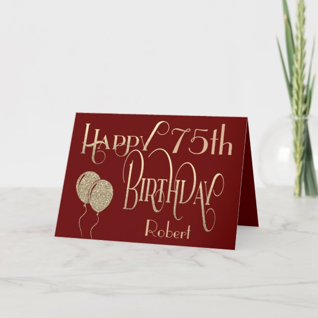 Carte Joyeux 75ème Anniversaire Nom Or Texte Bourgogne (Devant)