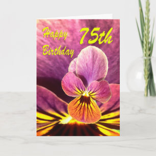 Carte Joyeux 75ème anniversaire Pansy Flower