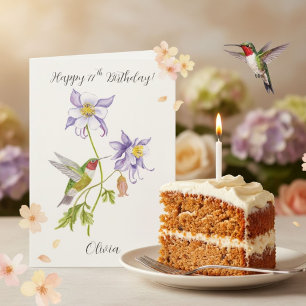 Carte Joyeux 77e anniversaire Columbine avec Hummingbird