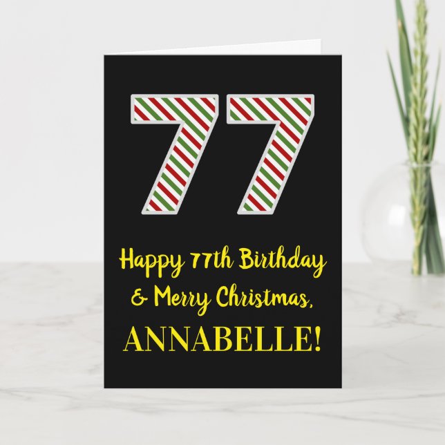 Carte Joyeux 77e anniversaire & Joyeux Noël, Nom personn (Devant)