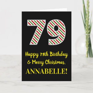 Carte Joyeux 79e anniversaire & Joyeux Noël, Nom personn