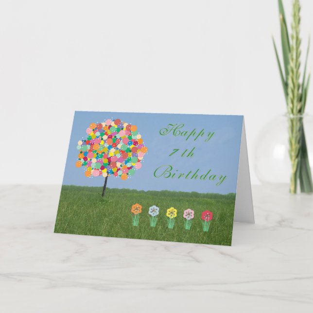Carte Joyeux 7e anniversaire, Bubblegum Tree (Devant)