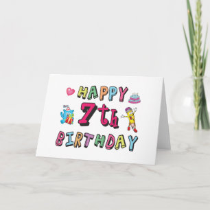 Carte Joyeux 7ème anniversaire. 7 ans.
