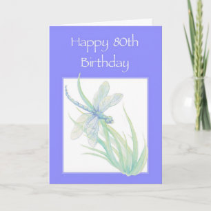Carte Joyeux 80e anniversaire aquarelle Dragonfly Nature
