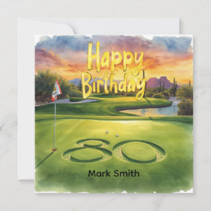 Carte Joyeux 80e anniversaire avec balle de golf pour go