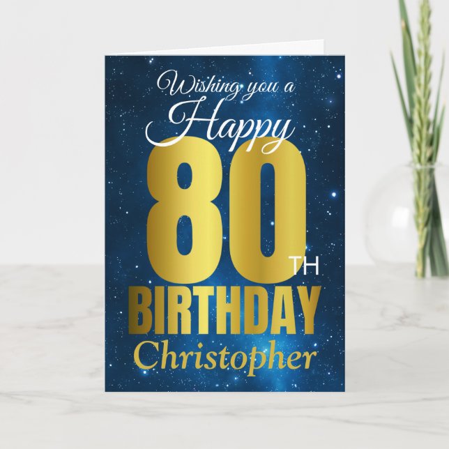 Carte Joyeux 80e anniversaire Blue Gold (Devant)