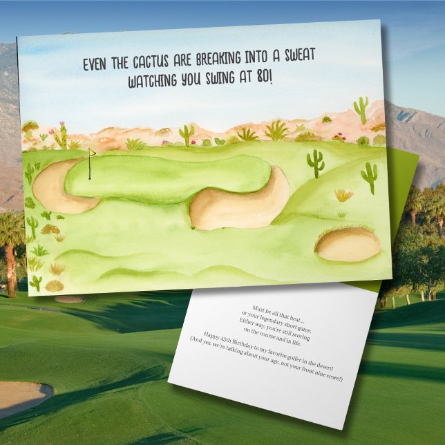 Carte Joyeux 80e anniversaire Desert Golf Course aquarel (Créateur téléchargé)