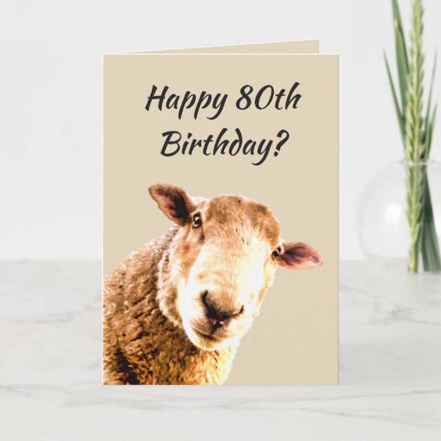 Carte Joyeux 80e anniversaire Funny Sheep Humour animal (Devant)