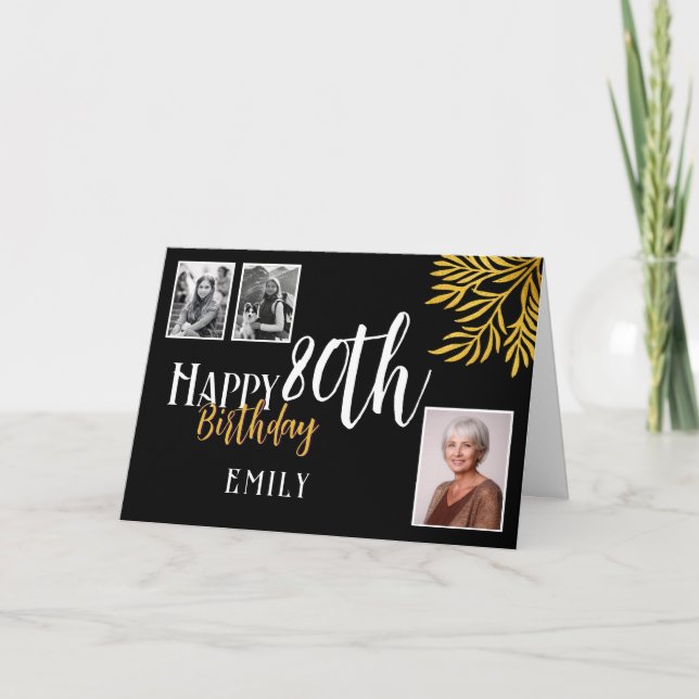 Carte Joyeux 80e anniversaire Gold Foliage 3 Photo (Devant)