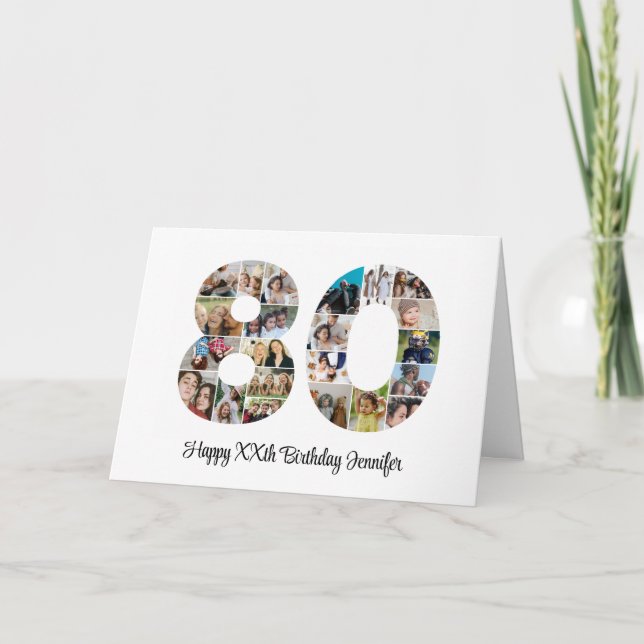 Carte Joyeux 80e anniversaire Numéro 80 Photo personnali (Devant)