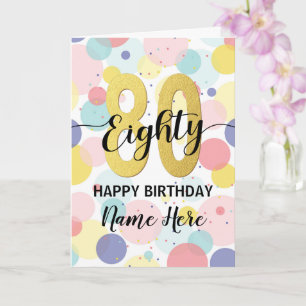 Carte Joyeux 80e anniversaire Pastel Rainbow Gold Woman
