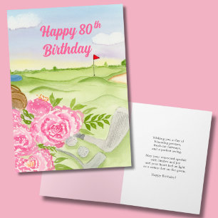 Carte Joyeux 80e anniversaire Pivoines sur terrain de go