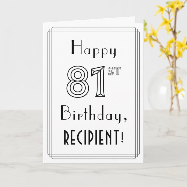 Carte Joyeux 81e anniversaire, style Art déco avec nom p (Fleur jaune)