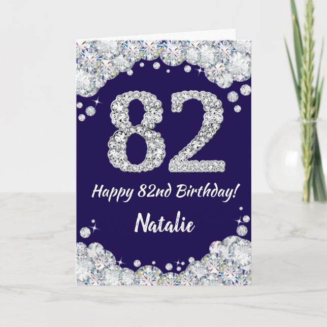 Carte Joyeux 82e anniversaire Marine Bleu et Parties sci (Devant)
